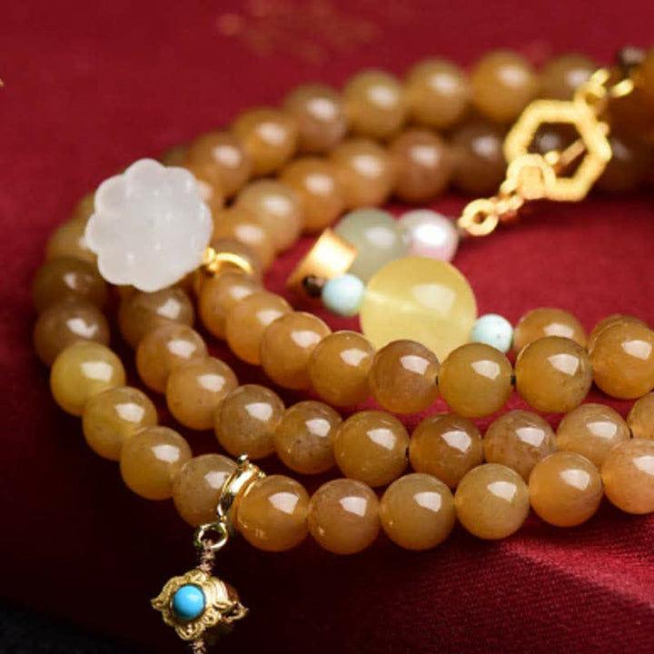Bracelet de réussite en jade blanc et perles de lotus, topaze naturelle de Hetian, ambre et lotus