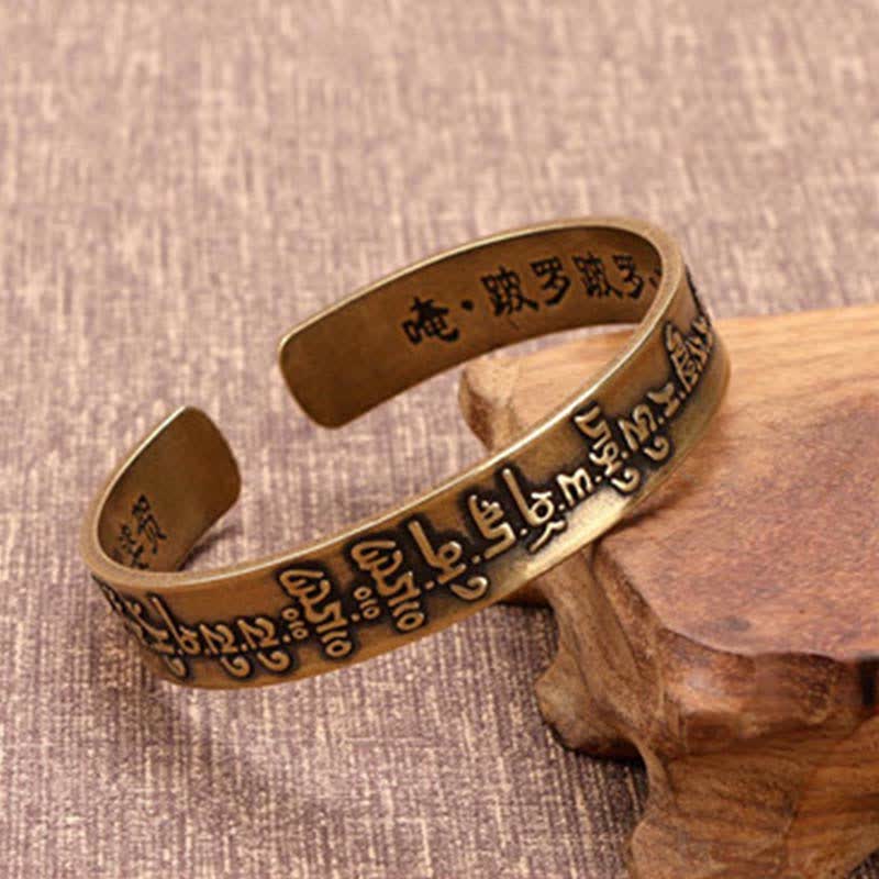 Bracelet manchette en cuir et cuivre Buddha Stones, 2 pièces, Om Mani Padme Hum, Dragon Phoenix