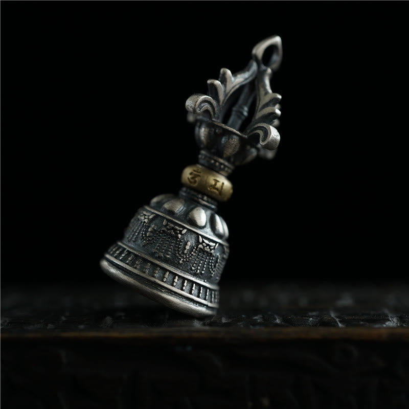 Buddha Stones Tibet Argent Sterling 925 Om Mani Padme Hum Dorje Cloche Vajra Gravé Pendentif d'Illumination Décoration Suspendue - image 2