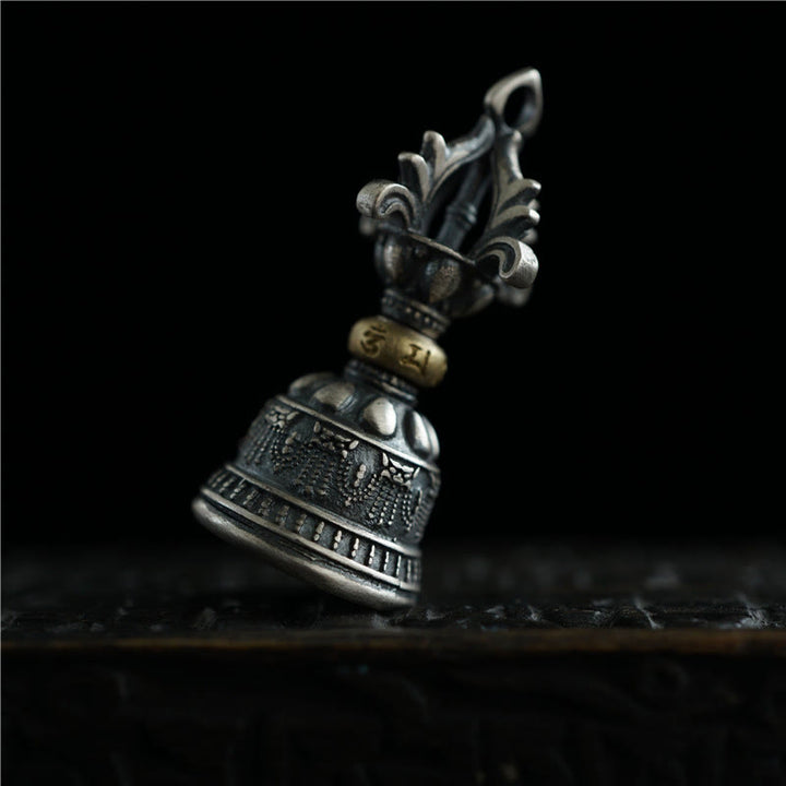 Buddha Stones Tibet Argent Sterling 925 Om Mani Padme Hum Dorje Cloche Vajra Gravé Pendentif d'Illumination Décoration Suspendue - image 2