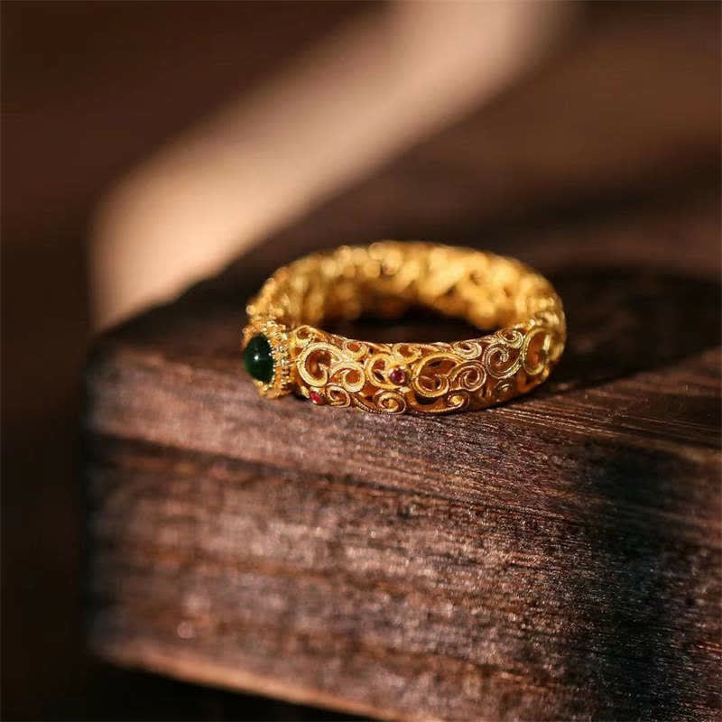 Buddha Stones Argent Sterling 925 Jade Cyan Bague Succès Chance - image 6