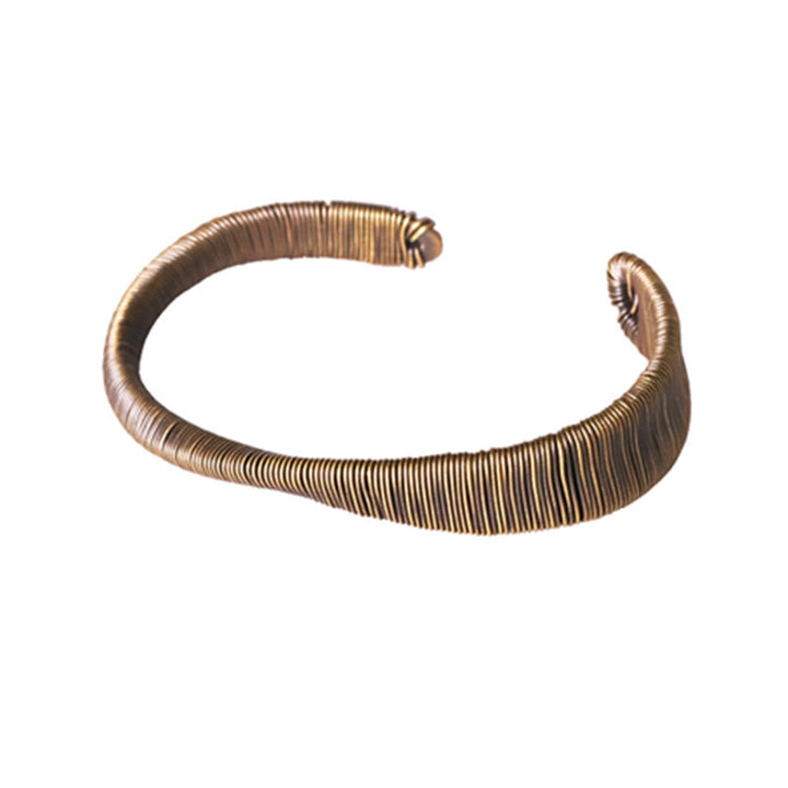 Bracelet manchette réglable en cuivre enroulé avec Buddha Stones au design simple pour la chance et la richesse