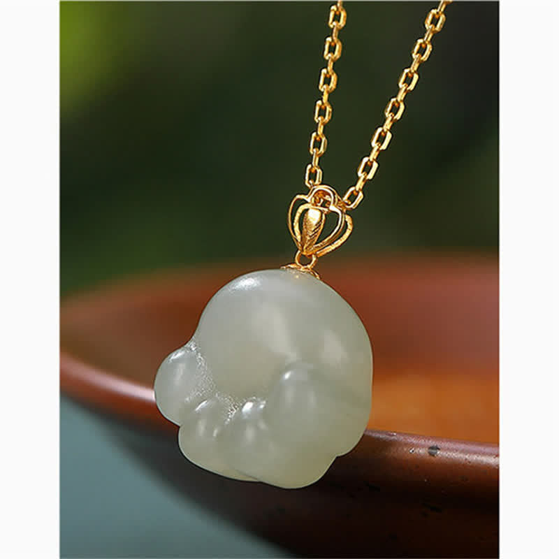 Collier avec pendentif porte-bonheur en argent sterling 925 et jade blanc Hetian en forme de patte de chat mignon - image 5