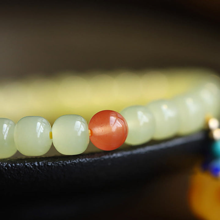 Bracelet de prospérité en cristal d'agate rouge et d'ambre en jade naturel Hetian