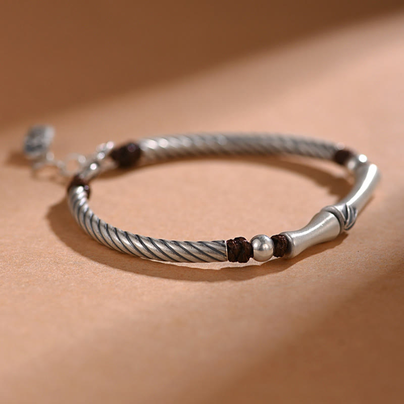 Bracelet porte-bonheur en argent sterling 999 avec motif de cigale en bambou et Buddha Stones