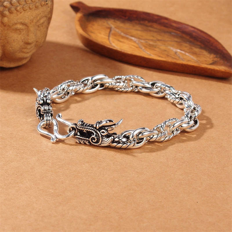 Bracelet de protection porte-bonheur en argent sterling 925 Buddha Stones et dragon