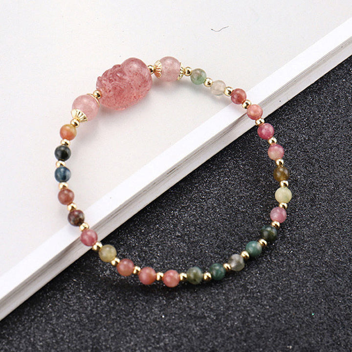 Bracelet de protection en pierre de lune PiXiu en tourmaline naturelle et grenat à fraise