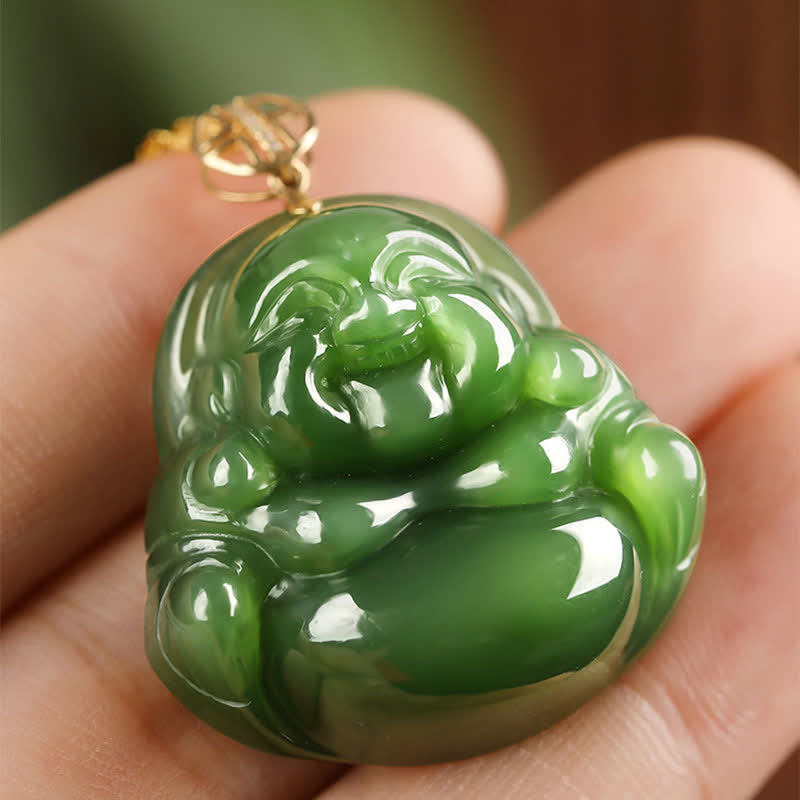 Collier avec pendentif en argent sterling 925 et jade cyan Hetian en or 18 carats avec chaîne et bouddha rieur - image 3