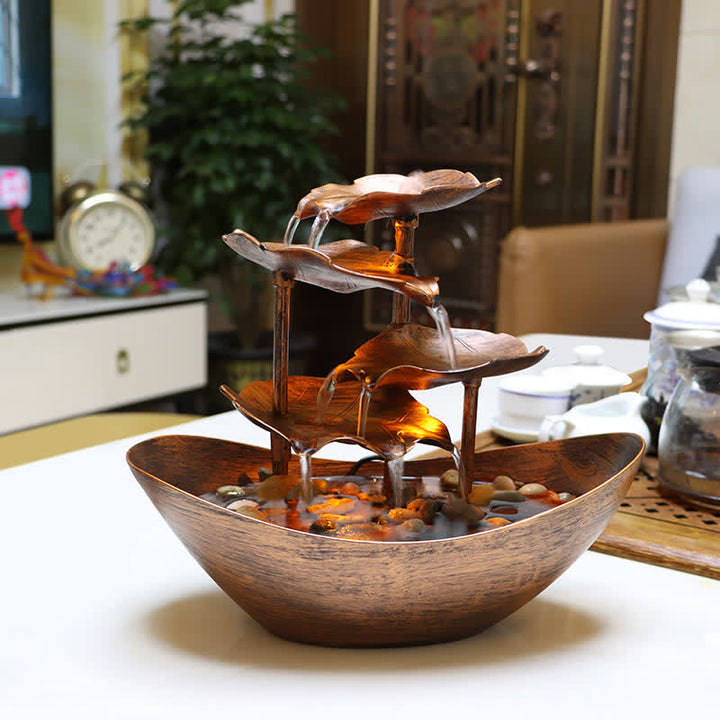 Fontaine cascade en forme de feuille de lotus , Buddha Stones, ornements de table avec lumière LED, décoration de bureau pour la maison - Brun (version plastique) - Comprend environ 10 à 15 cailloux (~300 g) - image 11