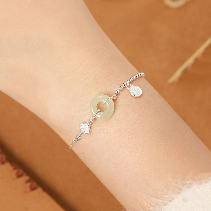 Bracelet chaîne porte-bonheur en argent sterling 925 avec boucle de paix en jade Hetian et Buddha Stones