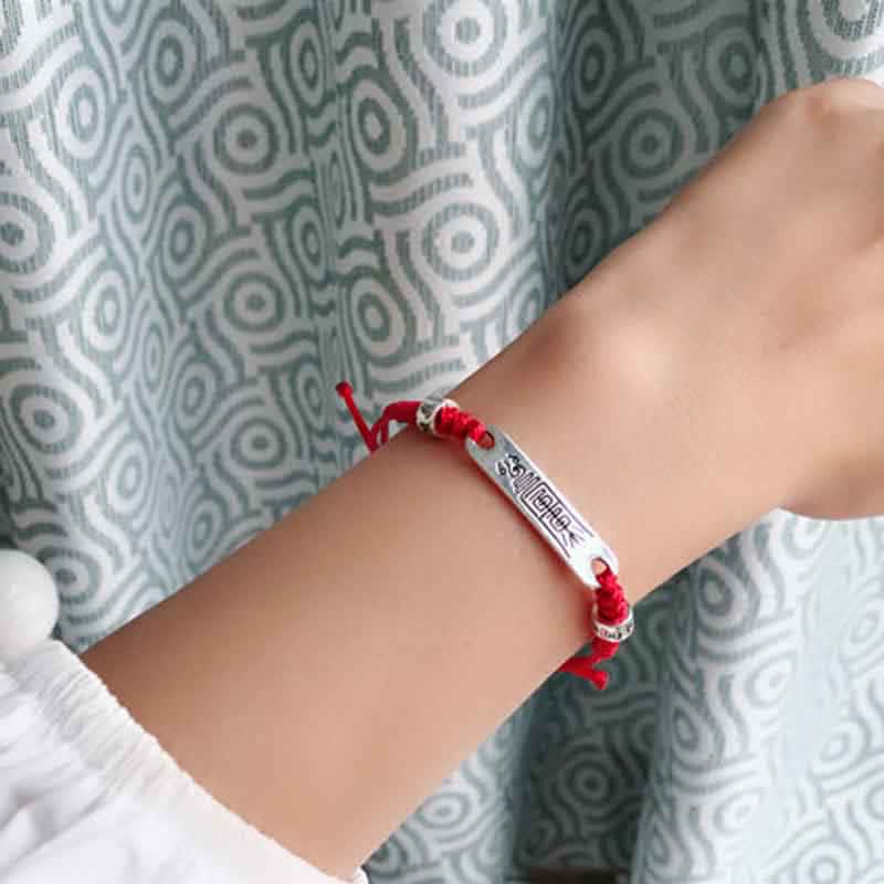 Bracelet tressé en argent sterling 925 Buddha Stones et ficelle rouge
