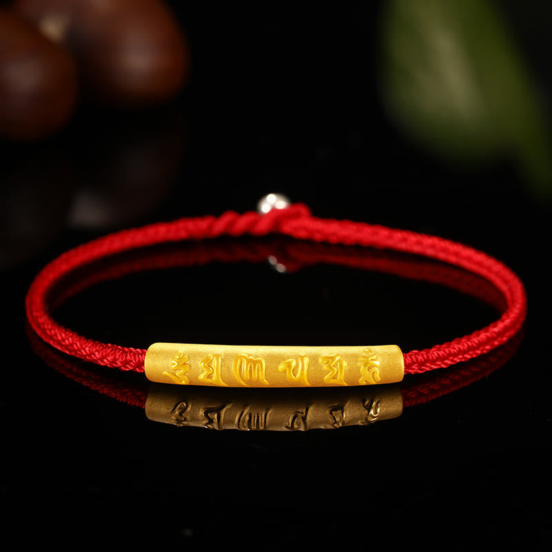 Bracelet tressé à huit fils en or 999 tibétain avec Buddha Stones Om Mani Padme Hum, fabriqué à la main, avec nœud de paix et porte-bonheur
