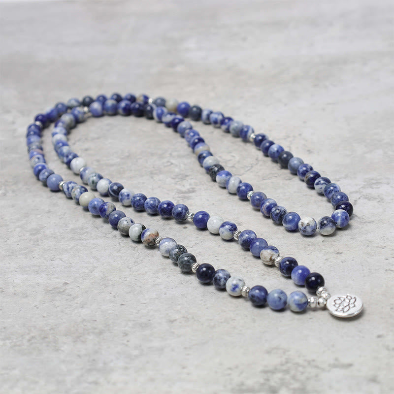 Collier et bracelet en aventurine bleue naturelle Buddha Stones et lotus de la paix