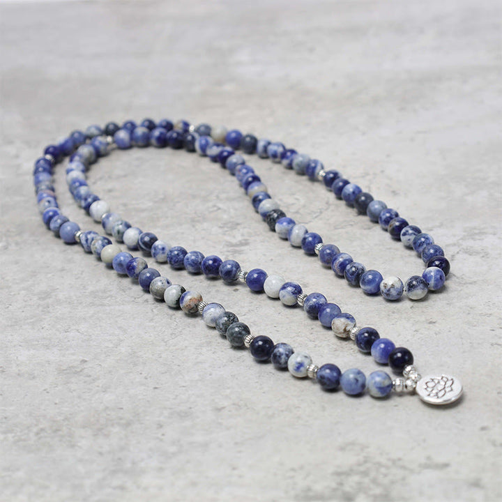 Collier et bracelet en aventurine bleue naturelle Buddha Stones et lotus de la paix