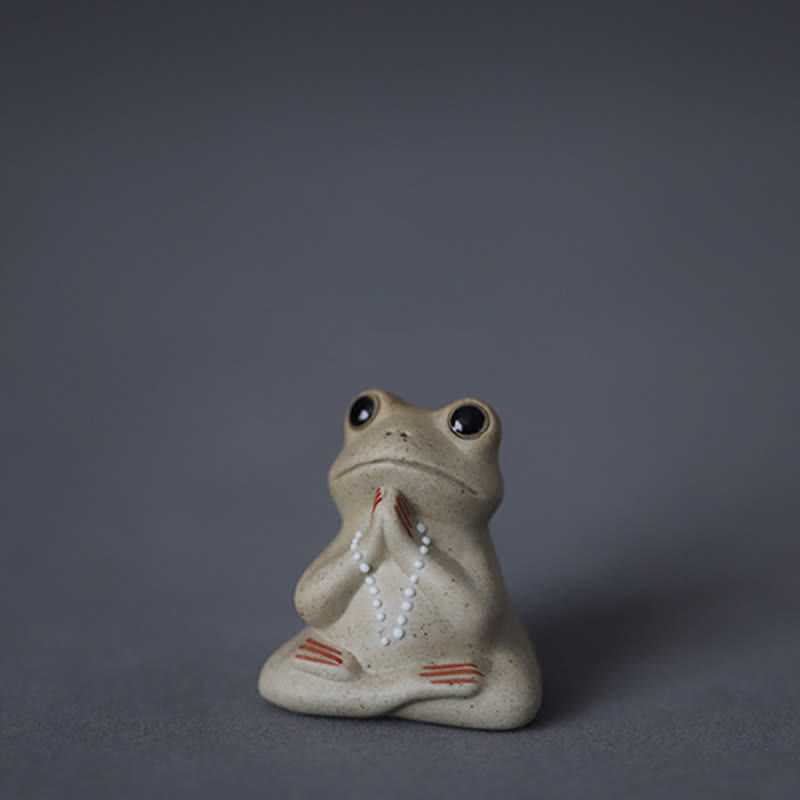 Statue de petite grenouille en céramique en méditation - Grenouille en prière (plateau lotus non inclus) - image 0