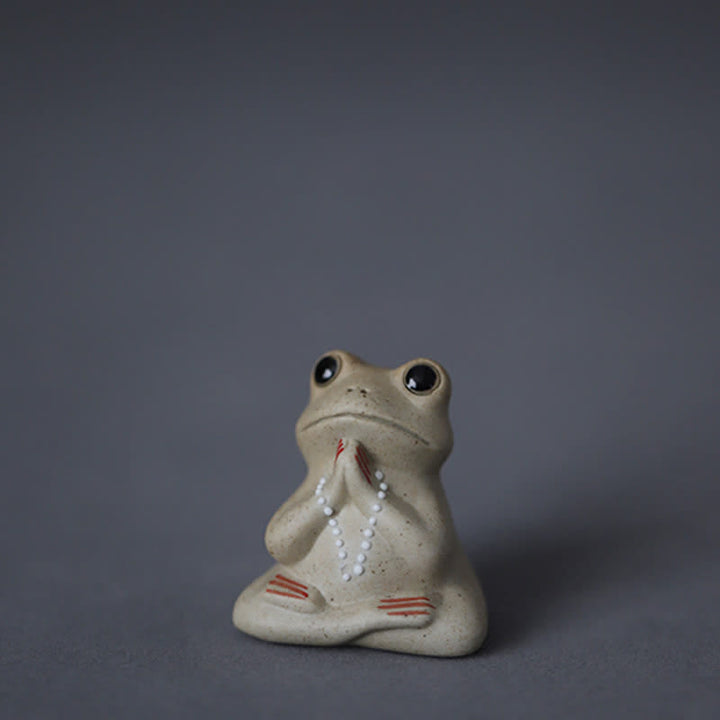 Statue de petite grenouille en céramique en méditation - Grenouille en prière (plateau lotus non inclus) - image 0