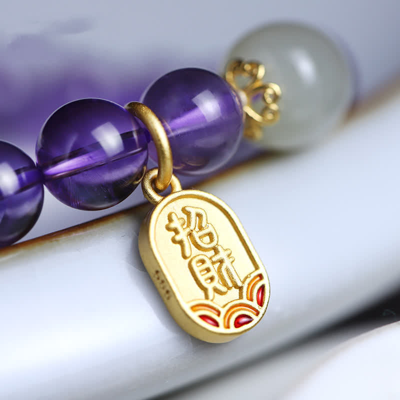 Bracelet de guérison en jade Hetian Buddha Stones et cristal d'améthyste naturel