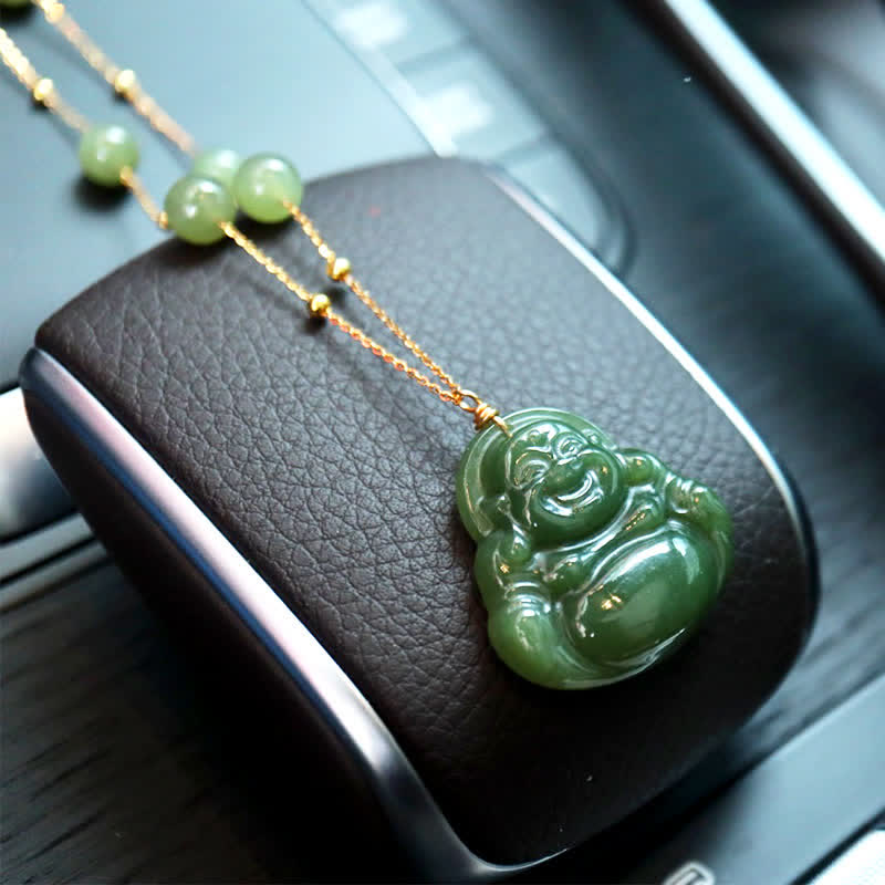 Collier porte-bonheur en jade Hetian avec pendentif en forme de Bouddha rieur - image 2