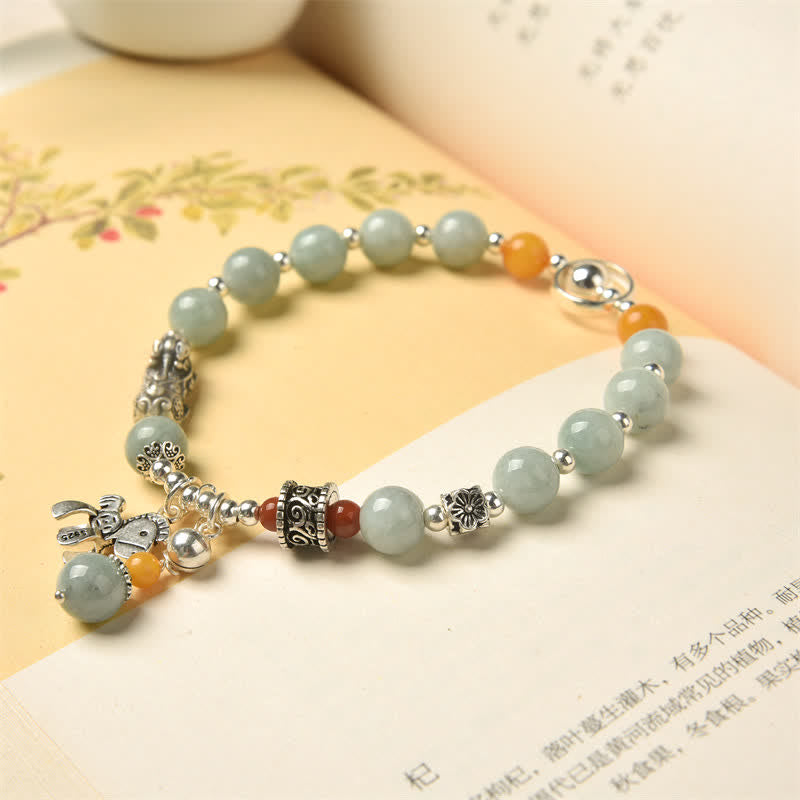 Bracelet de réussite en argent sterling 925 avec Buddha Stones et jade naturel et ambre PiXiu Pony