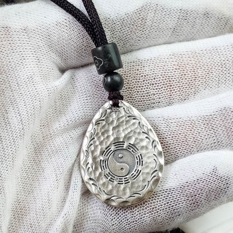 Collier pendentif en argent sterling 999 vintage avec Buddha Stones Yin Yang Bagua en forme de goutte d'eau - image 10