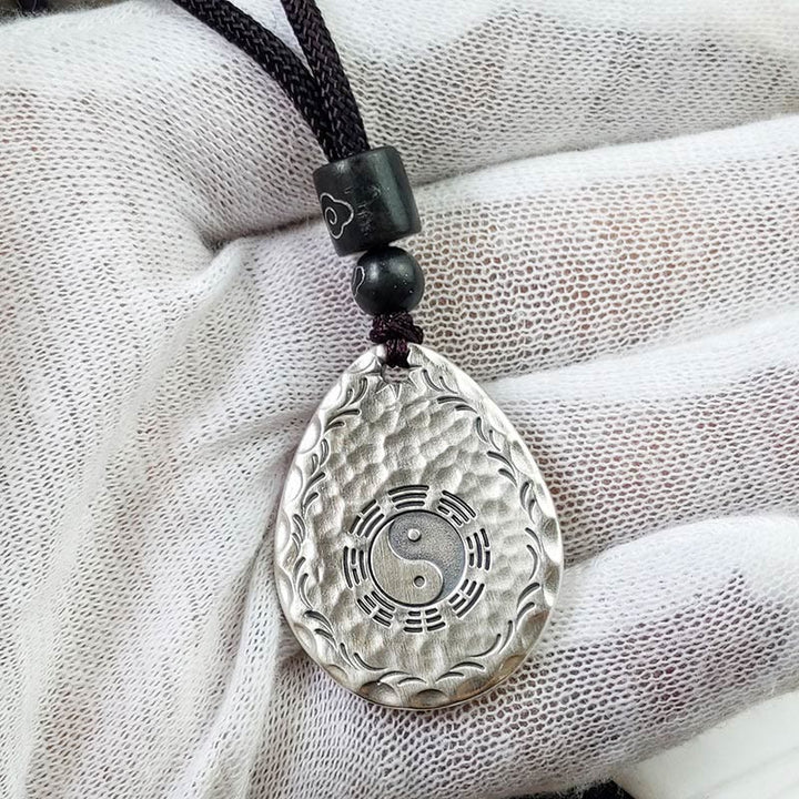 Collier pendentif en argent sterling 999 vintage avec Buddha Stones Yin Yang Bagua en forme de goutte d'eau - image 10