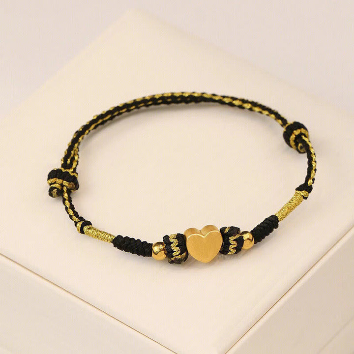 Bracelet tressé fait main en Buddha Stones tibétain avec cœur d'amour et nœud King Kong