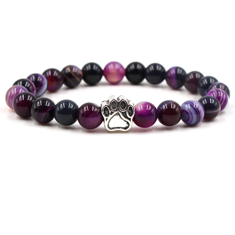 Bracelet de calme positif en agate indienne et agate verte avec patte de chien