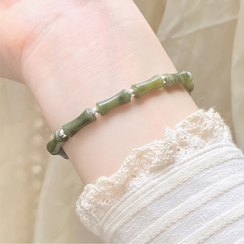 Bracelet en argent sterling 925 Buddha Stones et jade en bambou, chat porte-bonheur, personnage Fu, chance et abondance - image 11