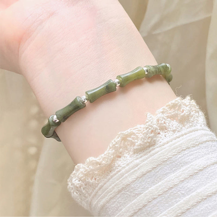 Bracelet en argent sterling 925 Buddha Stones et jade en bambou, chat porte-bonheur, personnage Fu, chance et abondance - image 11