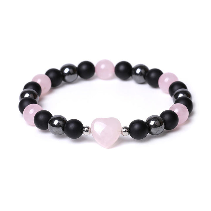 Bracelet de protection en forme de cœur Buddha Stones pierre d'onyx noir et œil de tigre en cristal