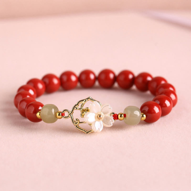 Bracelet de bénédiction en pierre de cinabre naturelle et jade Tridacna avec Buddha Stones