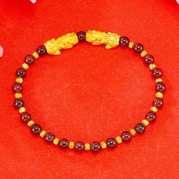 Bracelet de richesse double Pixiu doré galvanisé avec Buddha Stones