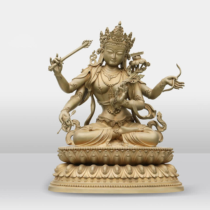 Figurine de Bodhisattva Manjusri à quatre bras Sérénité Statue en cuivre Décoration