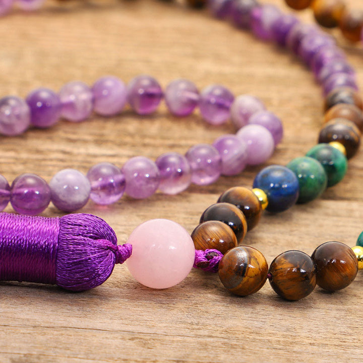 Ensemble Mala Purificateur Bracelet Améthyste Tibétain Buddha Stones