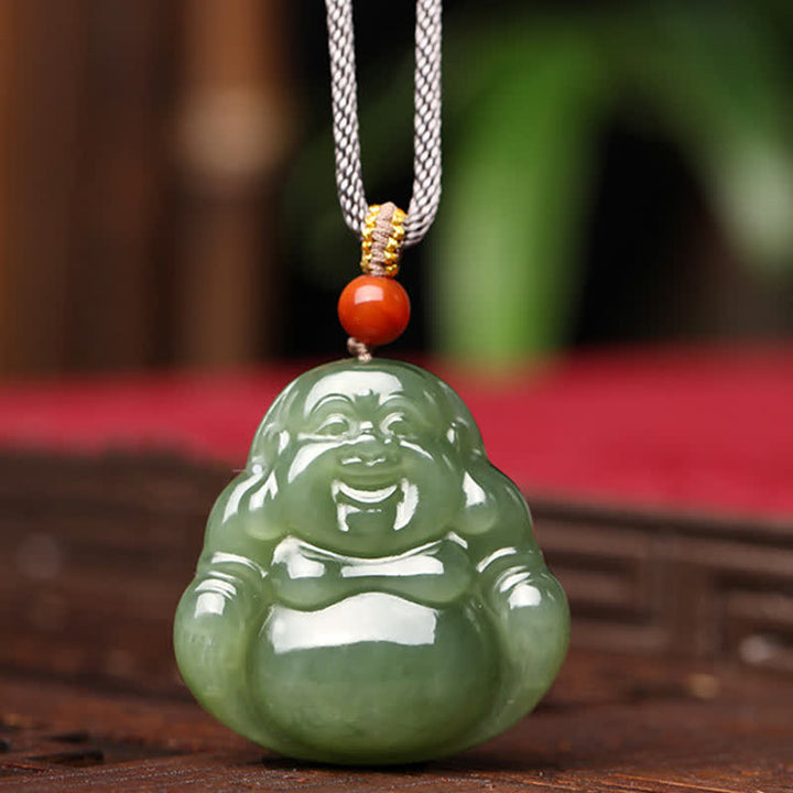 Collier avec pendentif en jade Hetian représentant le Bouddha rieur - Jade de Hetian (Prospérité ♥ Abondance) - image 0