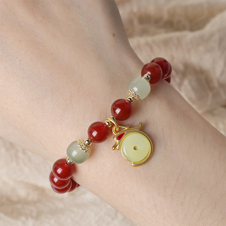 Bracelet de réussite avec boucle de paix en jade et agate rouge de l'année du dragon et des Buddha Stones