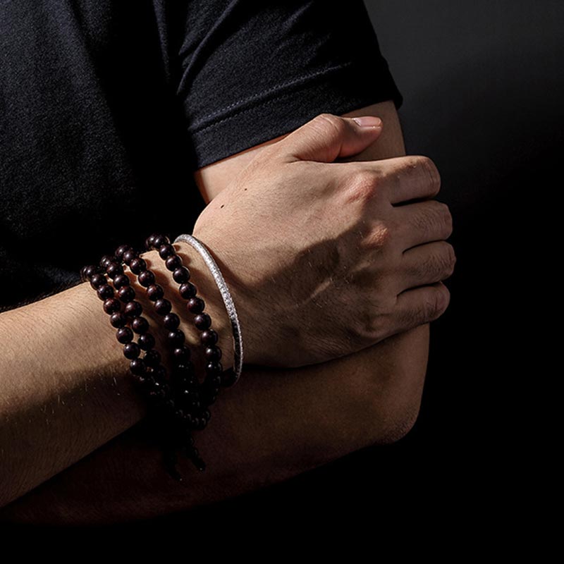 Bracelet porte-bonheur tibétain en cuivre blanc Buddha Stones et Sutra du cœur