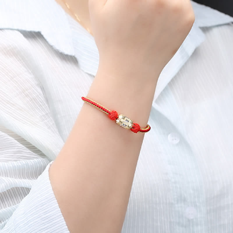 Bracelet en argent sterling 925 Buddha Stones et roue de prière Om Mani Padme Hum, chance et force, cordon rouge