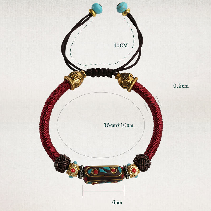 Bracelet tressé en turquoise tibétain fait main avec Buddha Stones Om Mani Padme Hum