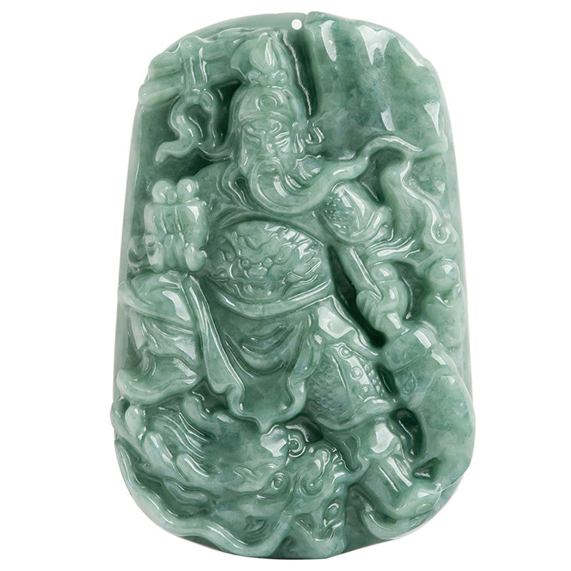 Collier pendentif amulette Guan Gong en jade naturel