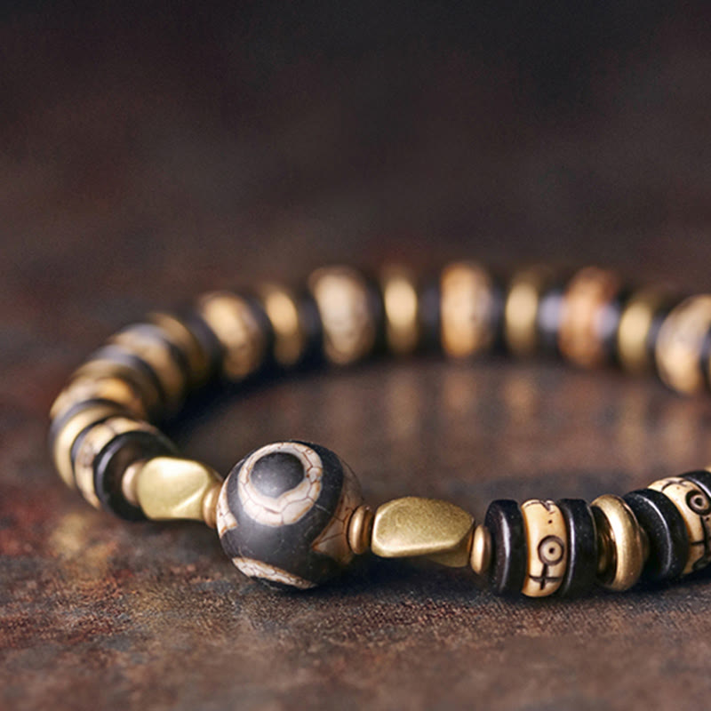 Bracelet de force en bois d'ébène et perles d'os tibétaines en Buddha Stones