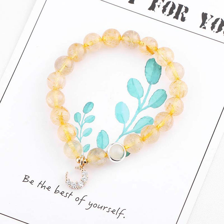 Bracelet porte-bonheur et breloque lune en citrine