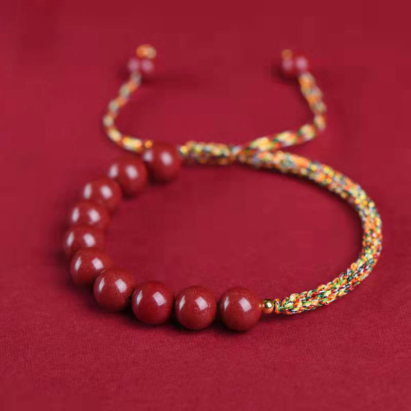 Bracelet en corde de bénédiction avec nœud King Kong en cinabre naturel et Buddha Stones