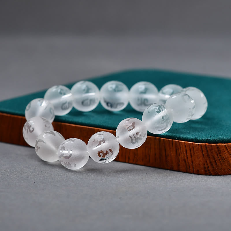 Bracelet de méditation en onyx noir et cristal blanc Buddha Stones du Tibet Om Mani Padme Hum