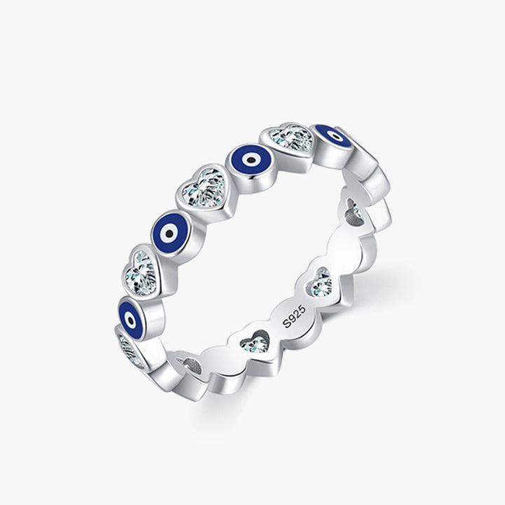 Bague de bénédiction en argent sterling 925 Buddha Stones et cœur en zircon
