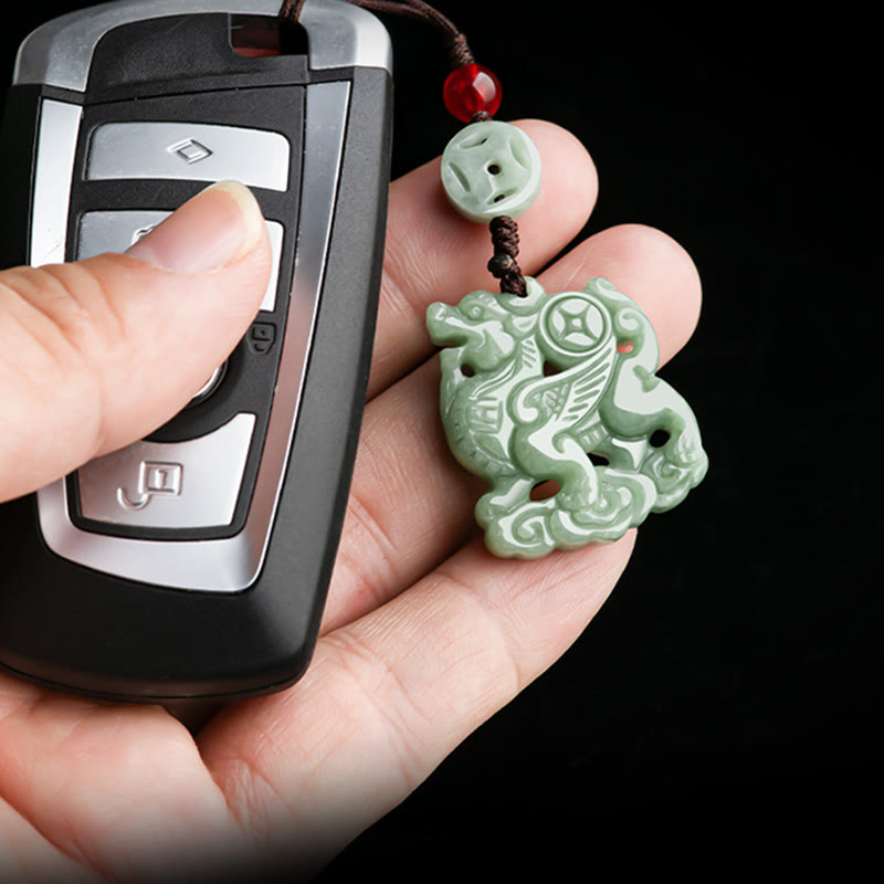 Buddha Stones Jade naturel Kirin Prospérité Téléphone Décoration suspendue