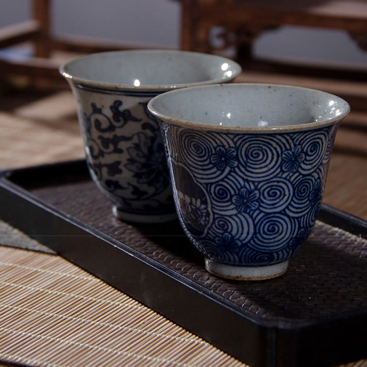 Buddha Stones Jingdezhen Porcelaine Bleue et Blanche Peinte à la Main Fleur de Lotus Tasse à Thé en Céramique Tasses à Thé Kung Fu