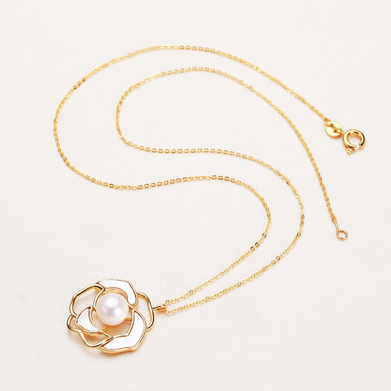 Collier pendentif et boucles d'oreilles en argent sterling 925 avec perles et camélia Buddha Stones