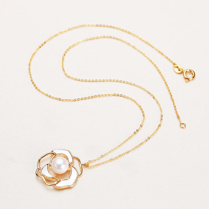 Collier pendentif et boucles d'oreilles en argent sterling 925 avec perles et camélia Buddha Stones