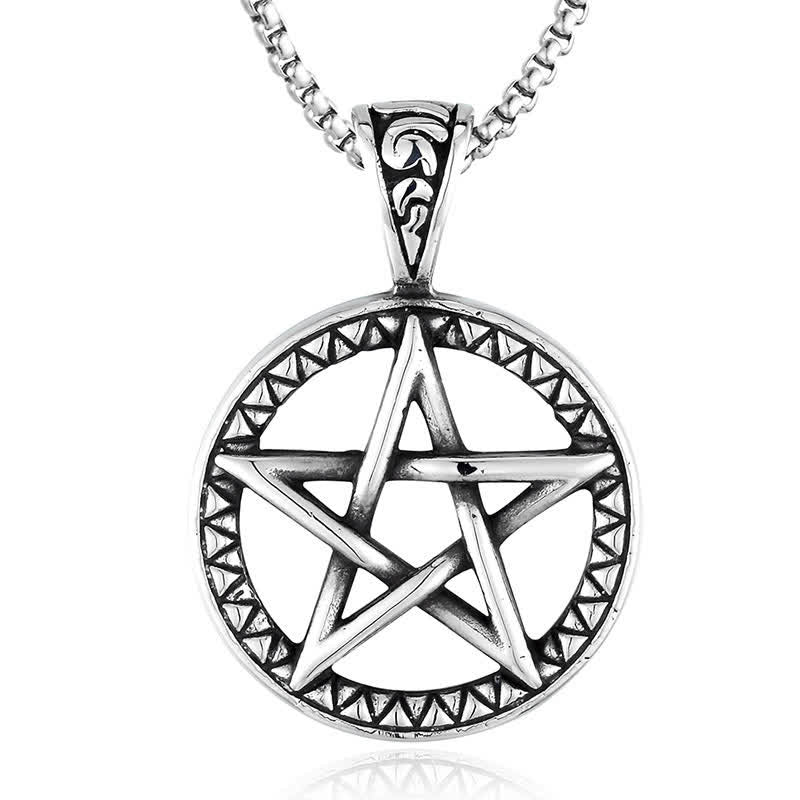 Collier pendentif d'équilibre en acier titane pentagramme